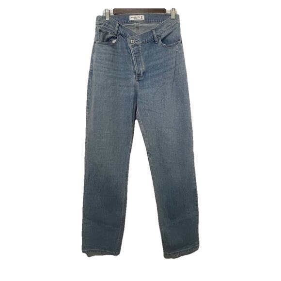 Abercrombie & Fitch The Dad High Rise Jeans Criss Cross Waistband Size 8 R - Picture 1 of 9